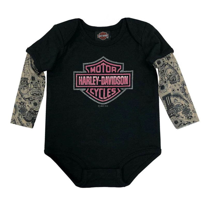 Load image into Gallery viewer, Baby Girls' Glitter B&S Mesh Tattoo Long Sleeve Creeper