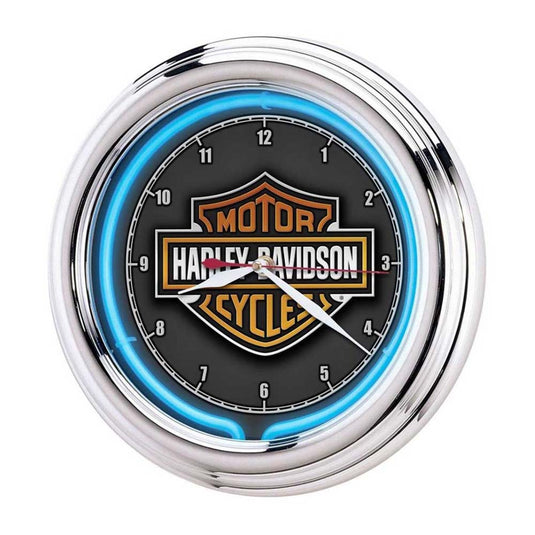 H-D Bar & Shield LED Clock - Neon Blue