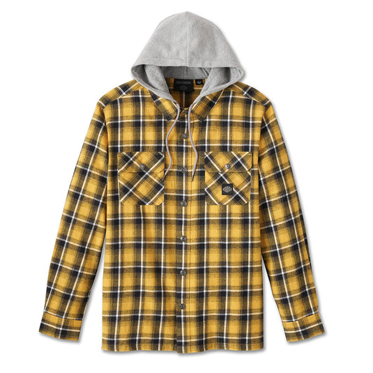 Men's Burner Long Sleeve Hooded Shirt - Yellow Plaid