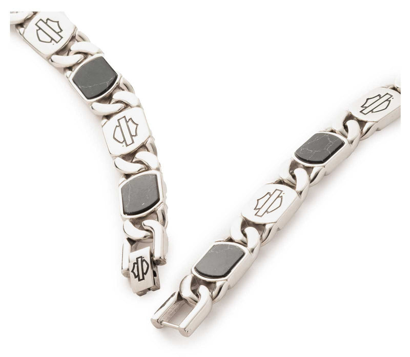 Load image into Gallery viewer, Men's 24in Stone Bar & Shield Curb Link Stainless Steel Necklace