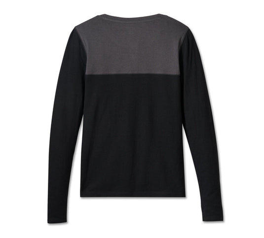 Women's Timeless Long Sleeve Henley - Colorblock - Harley Black & Blackened Pearl