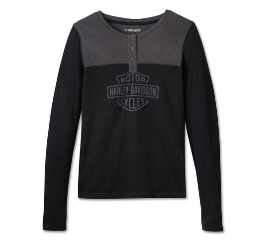 Women's Timeless Long Sleeve Henley - Colorblock - Harley Black & Blackened Pearl