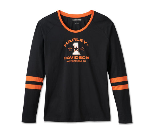 Women's First-Class Long Sleeve Raglan Top - Colorblock - Harley Black & Harley Orange