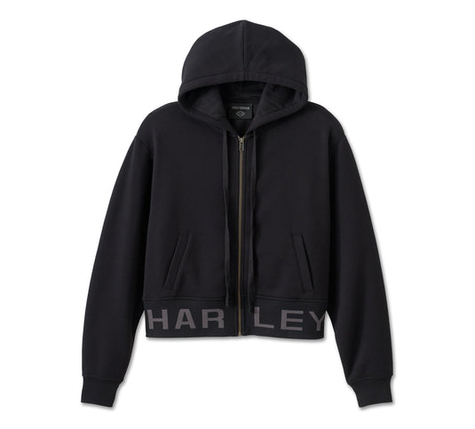 Women's Harley-Davidson Cropped Full Zip Hoodie - Harley Black