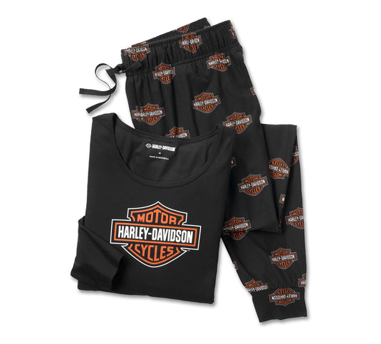 Women's Bar & Shield Long Sleeve Pajama Set - Harley Black
