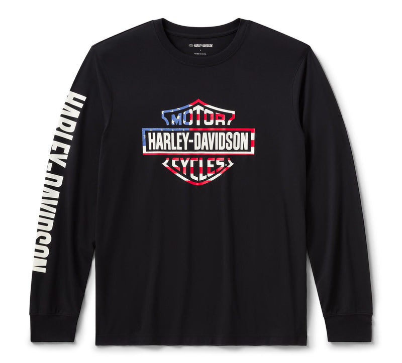 Load image into Gallery viewer, Men's Stars & Stripes Long Sleeve Shirt - Harley Black