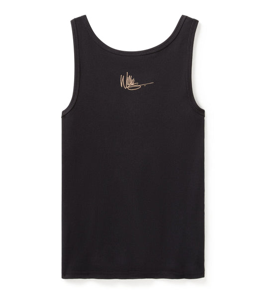 Women's Willie G Circle Skull Sketch Art Ribbed Tank - True Black