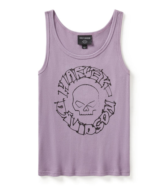 Women's Willie G Circle Skull Sketch Art Ribbed Tank - Jam