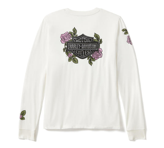 Rose & Thorn Bling Long Sleeve Top - Cloud Dancer