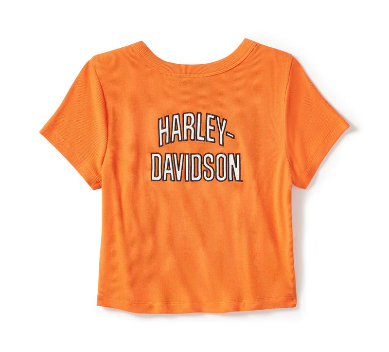 Load image into Gallery viewer, Women's Harley Davison Essential Arched Font Babydoll Tee - Harley Orange