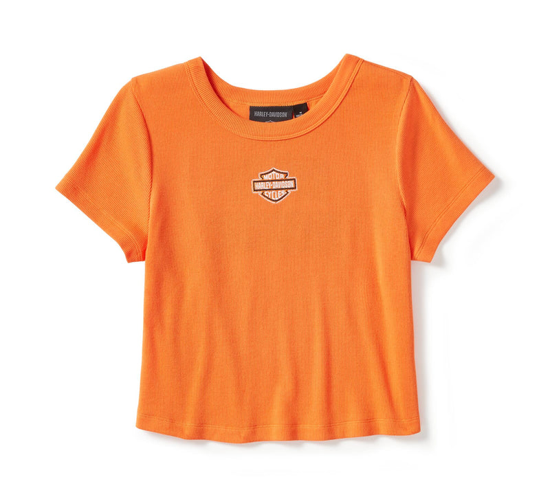 Load image into Gallery viewer, Women's Harley Davison Essential Arched Font Babydoll Tee - Harley Orange