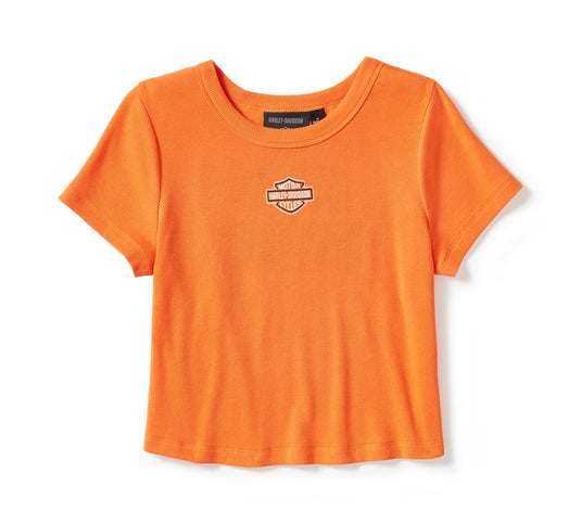 Women's Harley Davison Essential Arched Font Babydoll Tee - Harley Orange