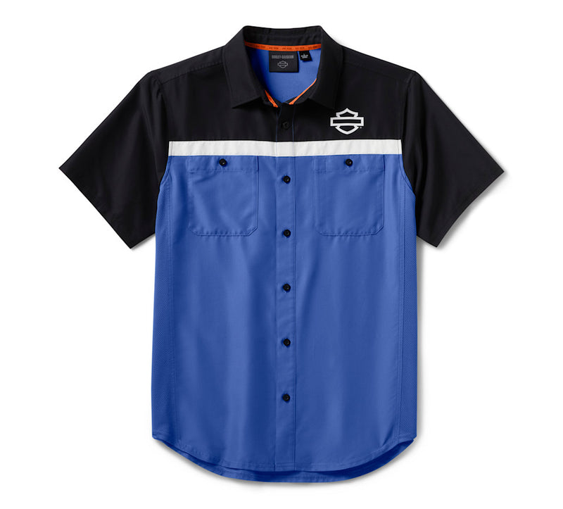 Load image into Gallery viewer, Men's H-D TECH Vented Shirt - Colorblock - Nebulas Blue & Harley Black