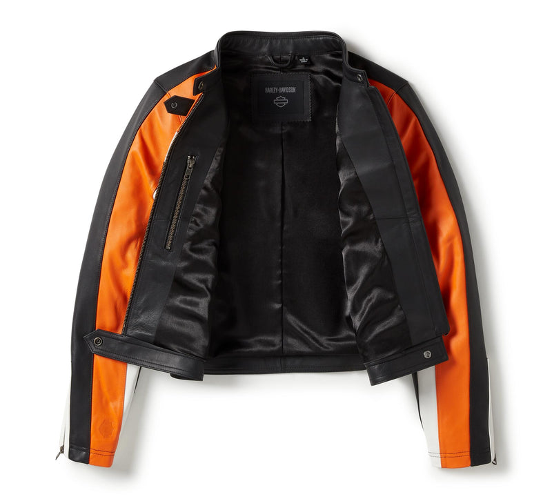 Load image into Gallery viewer, Women's Harley Davison Essential Moto Blocked Leather Jacket