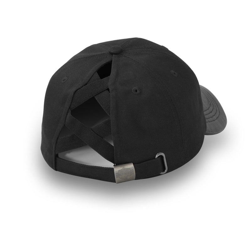 Load image into Gallery viewer, Women's Stacked Bar & Shield Ponytail Cap - Harley Black