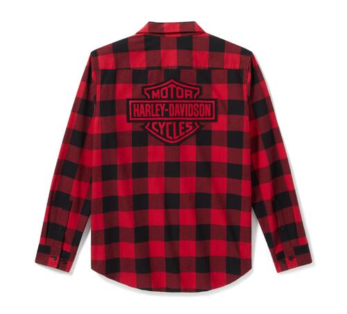 Bar & Shield Buffalo Check Flannel - Harley Black and Chilli Pepper