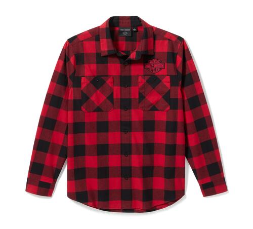 Bar & Shield Buffalo Check Flannel - Harley Black and Chilli Pepper