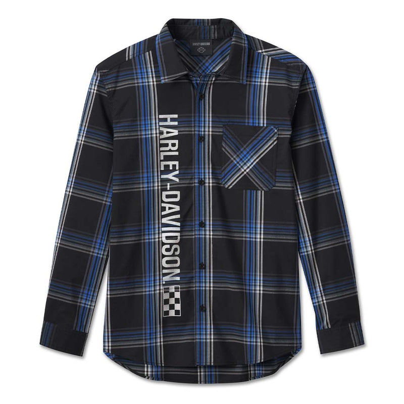 Men's The Bagger Long Sleeve Shirt - Black Plaid West Coast Harley- Davidson Men's The Bagger Long Sleeve Shirt - Black Plaid West Coast Harley- Davidson