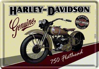 Harley-Davidson 750 Flathead Tin Postcard