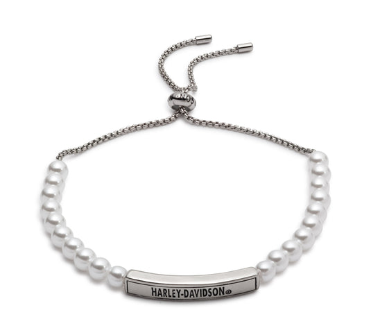 Women's Set of Two Pearl & Metal Beaded Slider Bracelets