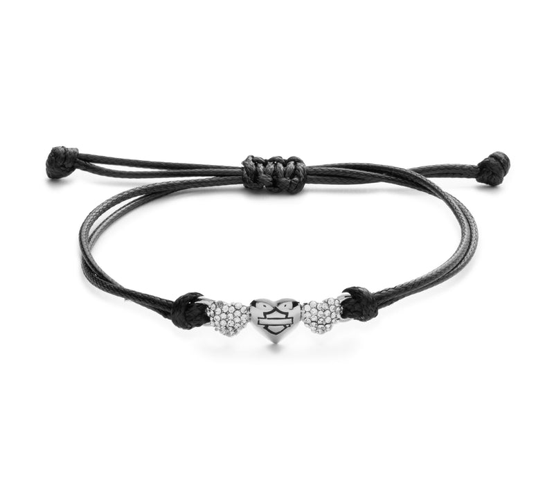 Load image into Gallery viewer, Women&#39;s Triple Heart Thread Slider Bracelet - Silver/Black
