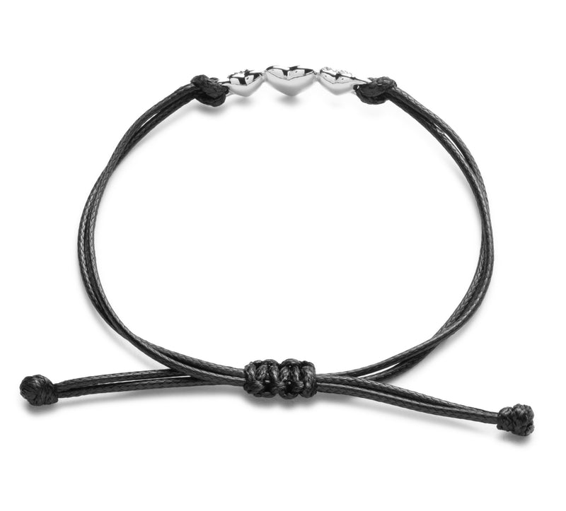 Load image into Gallery viewer, Women&#39;s Triple Heart Thread Slider Bracelet - Silver/Black
