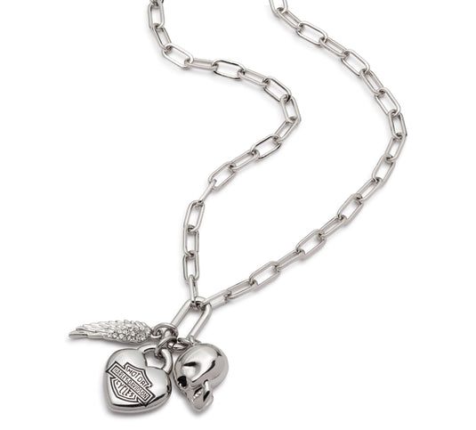 Women's 16 in. Skull, Heart & Wing Pendants Necklace