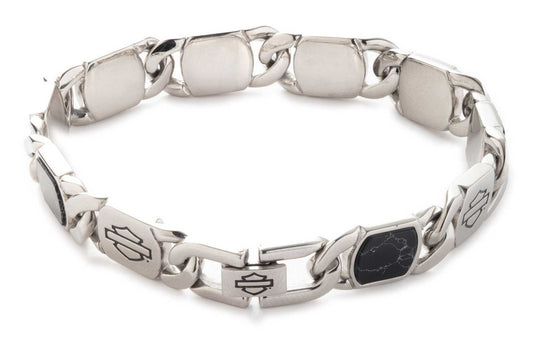 Men's 9 inch Bar & Shield Howlite Flat Curb Link Bracelet