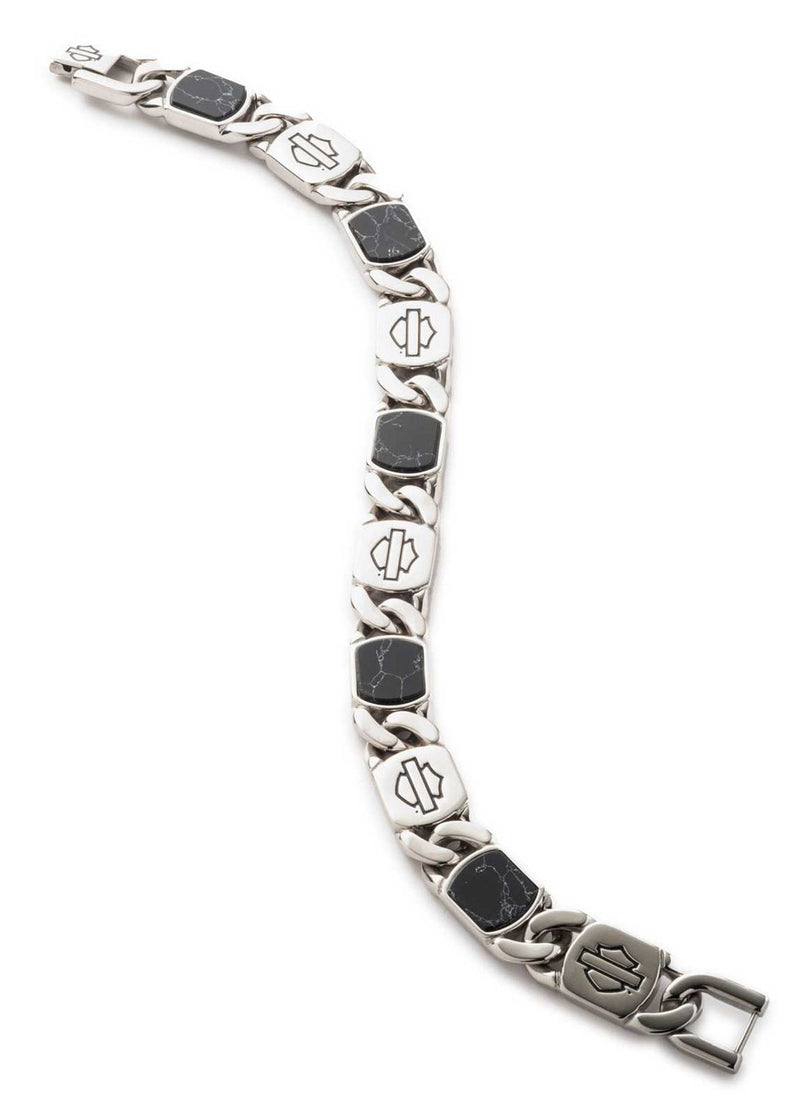 Load image into Gallery viewer, Men's 9 inch Bar &amp; Shield Howlite Flat Curb Link Bracelet
