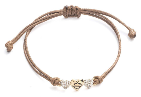 Harley-Davidson® Womens Triple Bar & Shield Heart Charms Adjustable Cord Bracelet