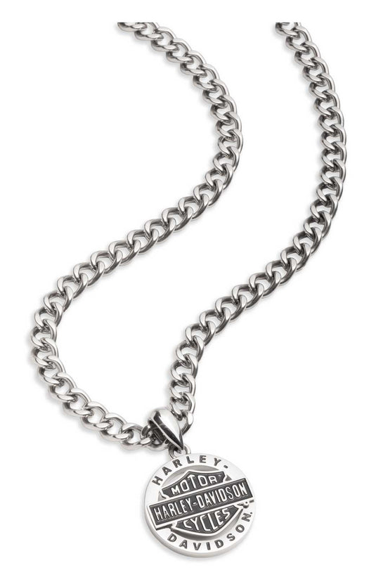 Men's 24 in. B&S Round Pendant Necklace, Silver Stainless Steel