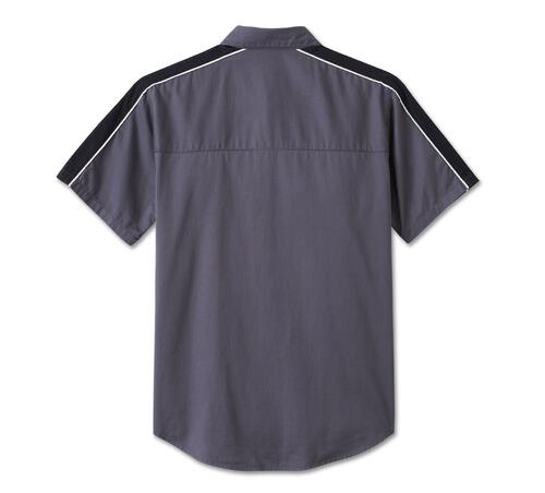 Men's Stacked Bar & Shield Short Sleeve Shirt - Colorblock- Harley Black and Ombre Blue