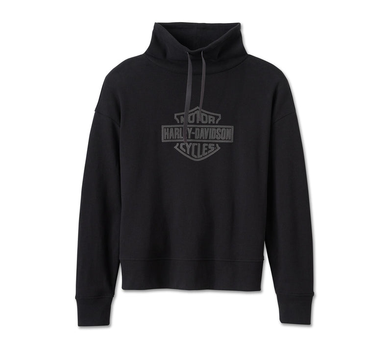 Load image into Gallery viewer, Women&#39;s Bar &amp; Shield Funnel Neck Pullover - Harley Black
