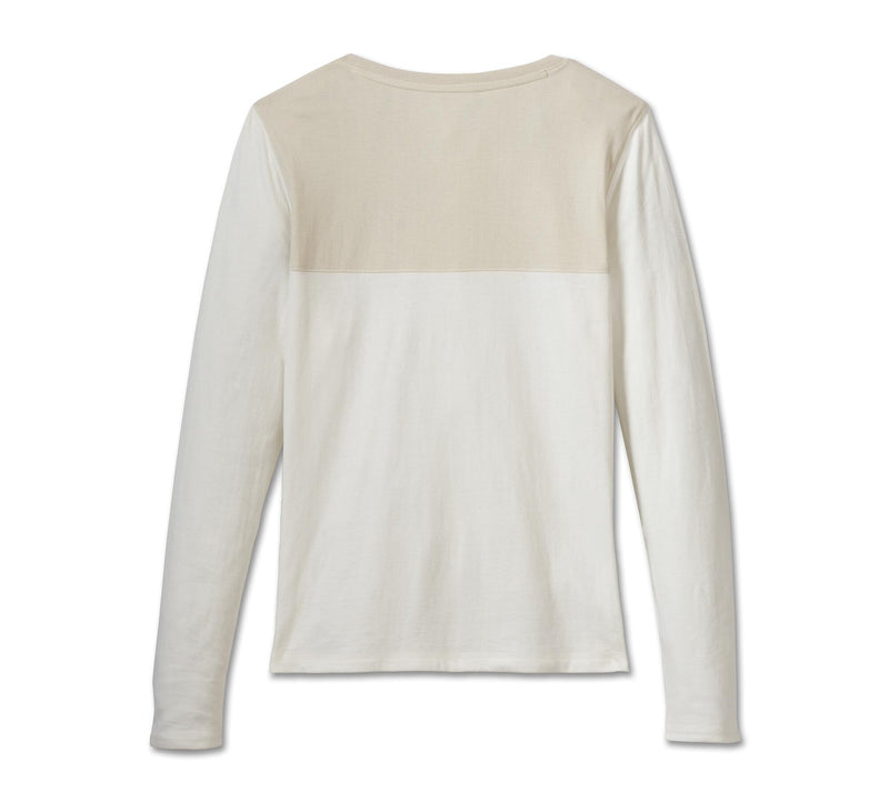 Load image into Gallery viewer, Women&#39;s Timeless Long Sleeve Henley - Colorblock - Cloud Dancer &amp; Silver Birch
