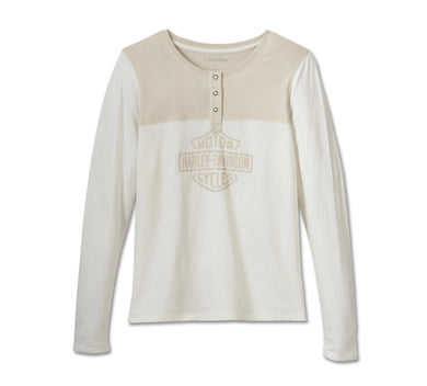 Women's Timeless Long Sleeve Henley - Colorblock - Cloud Dancer & Silver Birch