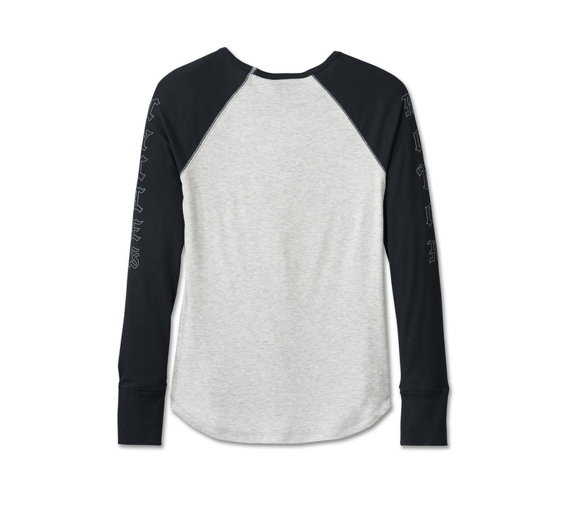 Load image into Gallery viewer, Women&#39;s Authentic Long Sleeve Rib Top - Colorblock - Light Grey Heather &amp; Harley Black
