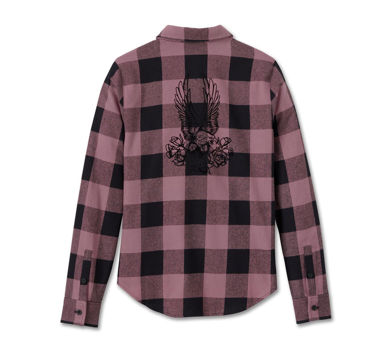 Load image into Gallery viewer, Women&#39;s Retro Long Sleeve Flannel Shirt - Plaid - Wistful &amp; Harley Black
