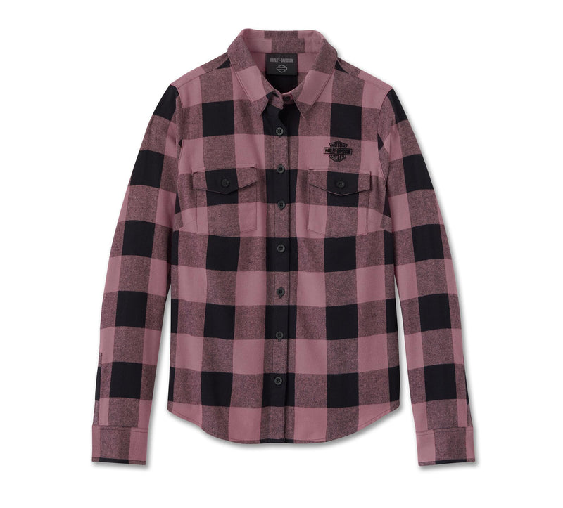 Load image into Gallery viewer, Women&#39;s Retro Long Sleeve Flannel Shirt - Plaid - Wistful &amp; Harley Black
