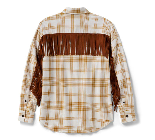 Women's Vintage Fringe Plaid Shirt - Plaid - Cloud Dancer & Rustic Bronze