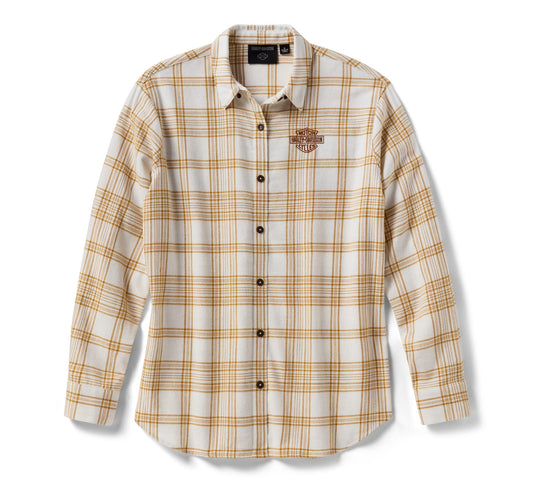 Women's Vintage Fringe Plaid Shirt - Plaid - Cloud Dancer & Rustic Bronze