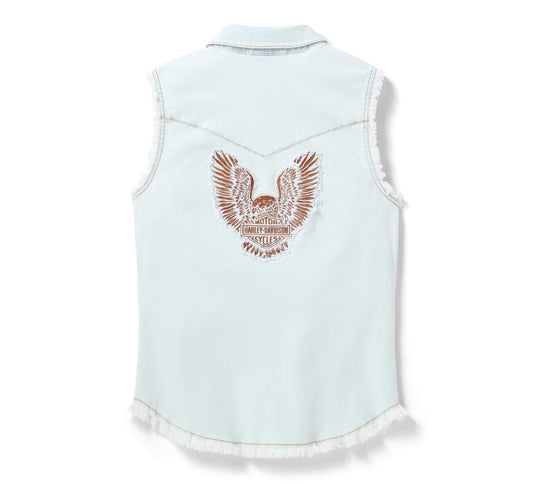 Women's Vintage Fringe Sleeveless Denim