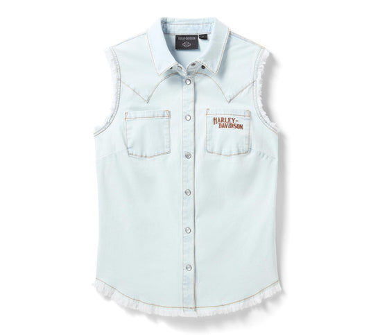 Women's Vintage Fringe Sleeveless Denim