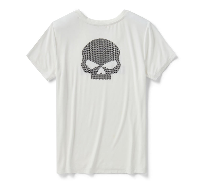 Load image into Gallery viewer, Women's Willie G Skull Bling V-neck - Cloud Dancer
