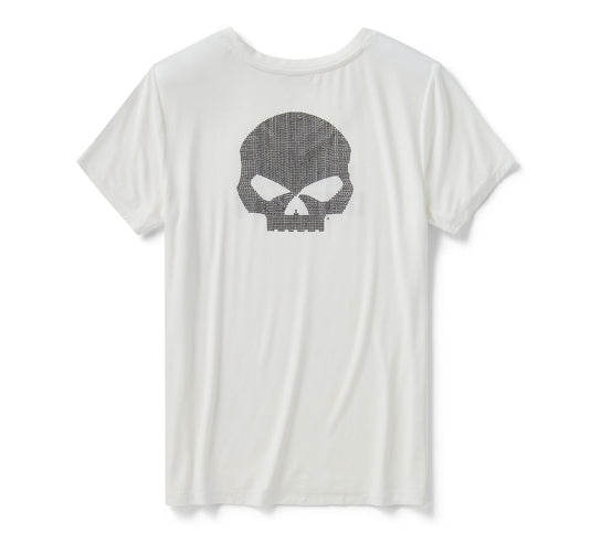 Women's Willie G Skull Bling V-neck - Cloud Dancer