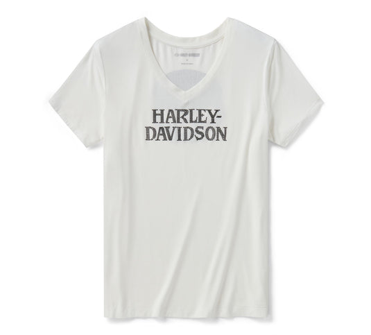 Women's Willie G Skull Bling V-neck - Cloud Dancer