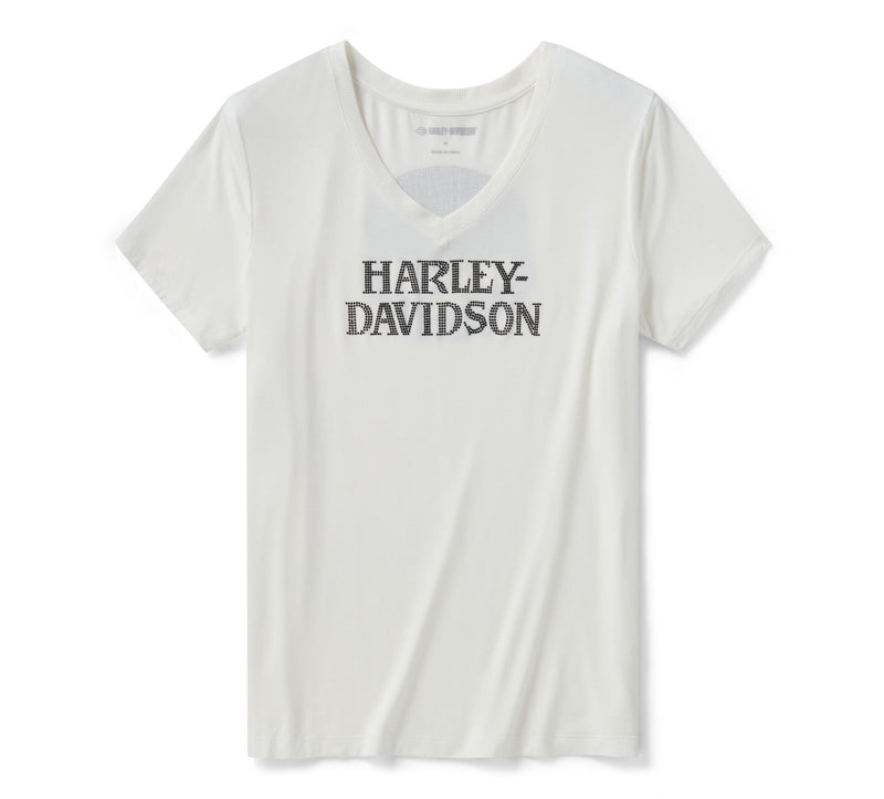 Load image into Gallery viewer, Women's Willie G Skull Bling V-neck - Cloud Dancer
