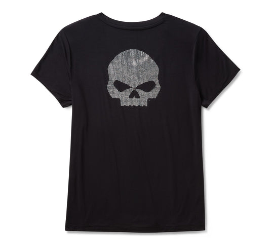 Women's Willie G Skull Bling V-neck - Harley Black