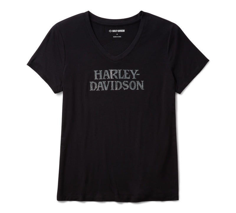 Load image into Gallery viewer, Women's Willie G Skull Bling V-neck - Harley Black
