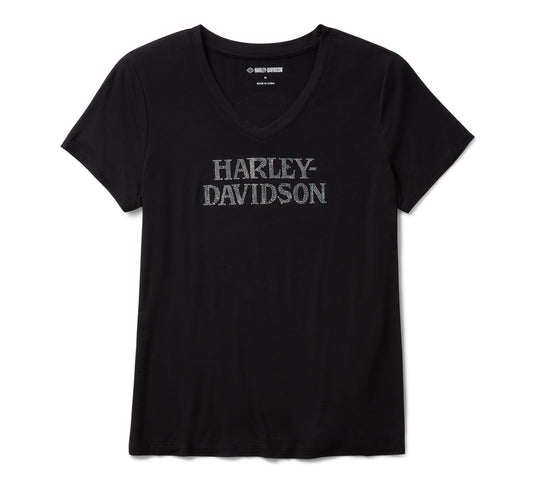 Women's Willie G Skull Bling V-neck - Harley Black