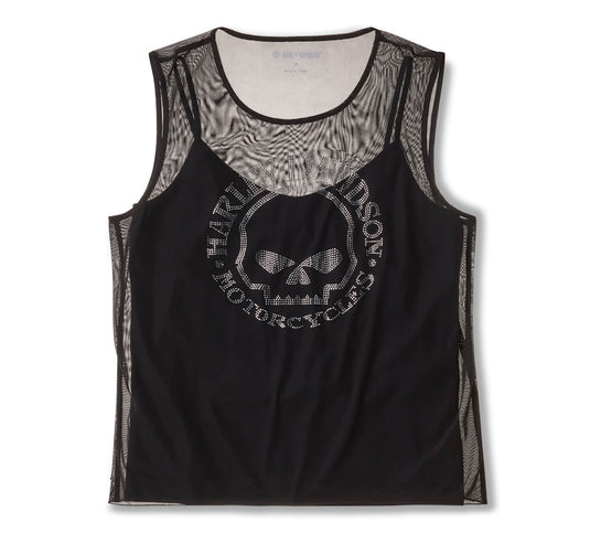 Women's Willie G Skull Bling Mesh Top - Harley Black